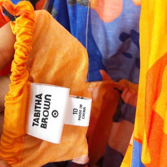 NWT Tabitha Brown Floral Print Puff-Sleeve Tie-Back Midi Dress Size 10 Cut Out - Picture 5 of 13